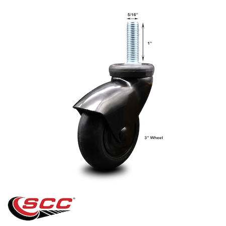 Service Caster 3 Inch Black Hooded Neoprene Rubber 5/16 Inch Threaded Stem Caster SCC SCC-TS03S310-NPRB-BK-5161810